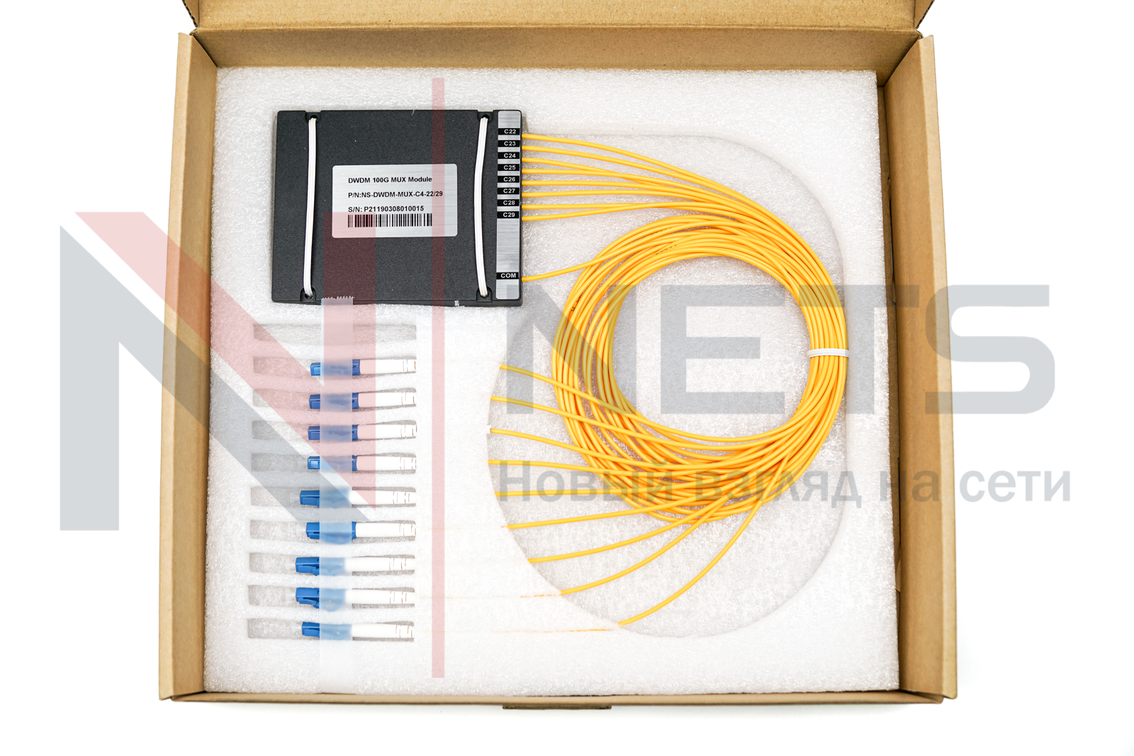 Оптический мультиплексор DWDM 1x8, каналы 22-29, (LC/UPC), COM (LC/UPC), ABS Box