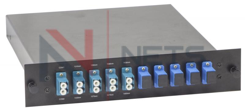 Оптический мультиплексор CWDM 1x8  длины волн 1310-1450nm, (LC/UPC), COM (SC/UPC), 1/2 Rack