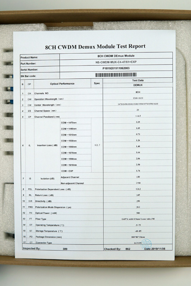 Оптический мультиплексор CWDM 1x8  длины волн 1470-1610nm, (LC/UPC), COM+EXP (LC/UPC), ABS Box