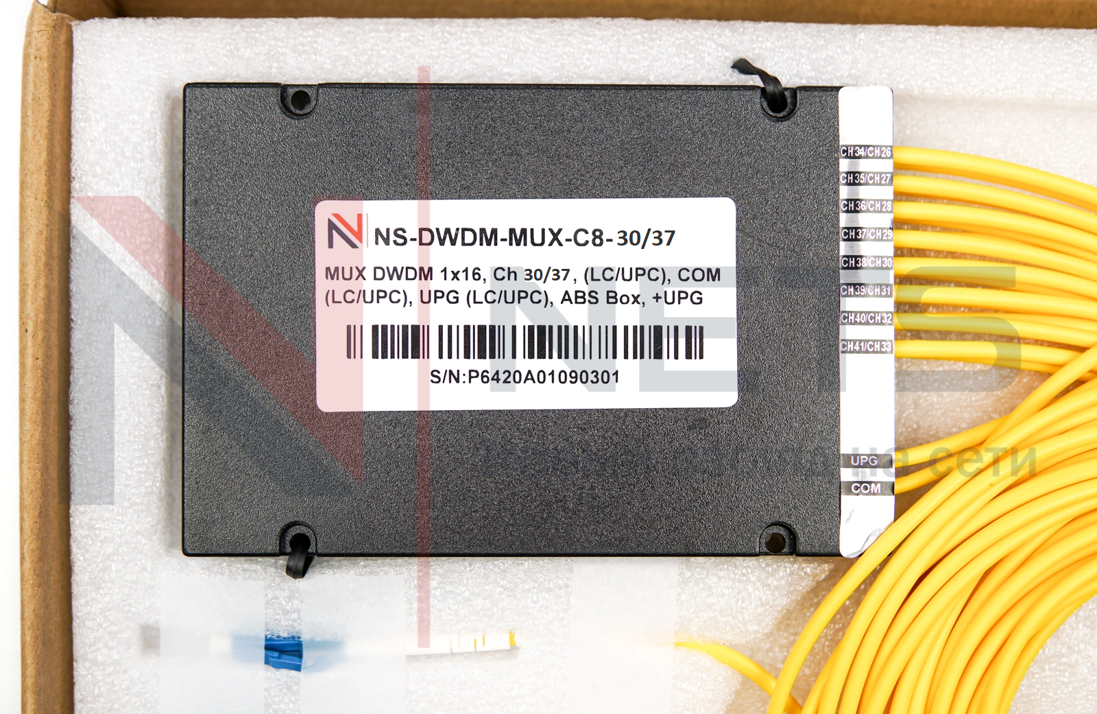 Оптический мультиплексор DWDM 1x16, каналы 30-37, 54-61 + фильтр 1550 нм, (LC/UPC), COM (LC/UPC), 1