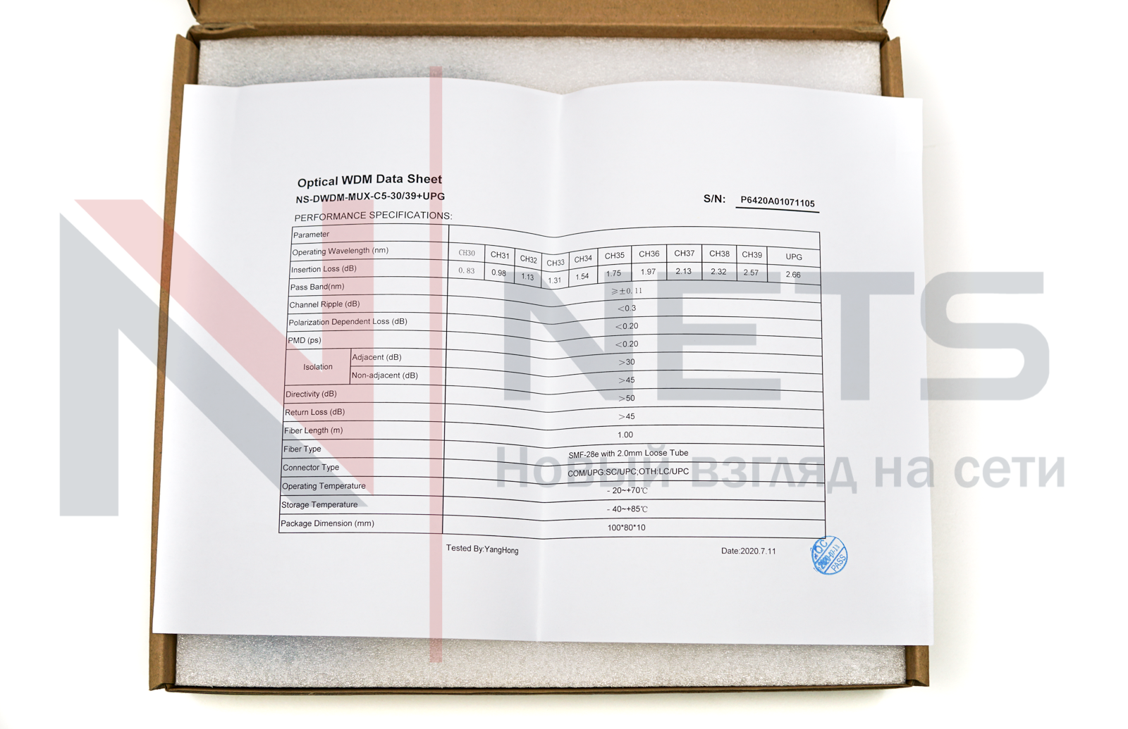Оптический мультиплексор DWDM 1x10, каналы 30-39, (LC/UPC), COM + UPG (LC/UPC), ABS Box
